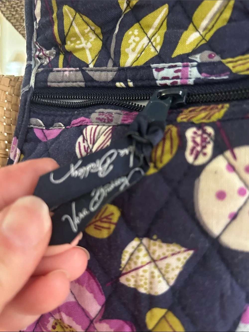 Vera Bradley Quilted Hanging Makeup Organizer in Navy with Purple Floral